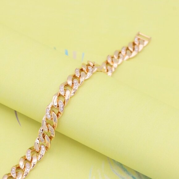 "Bold Rose Gold Cuban Link Bracelet with Sparkling CZ Accents, XPBL1020 - Picture 5 of 11